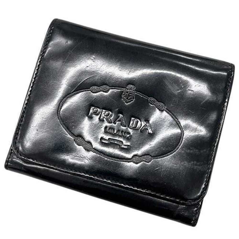 Prada Trifold Wallet Compact Leather Enamel Snap Nero Black - Picture 9 of 10